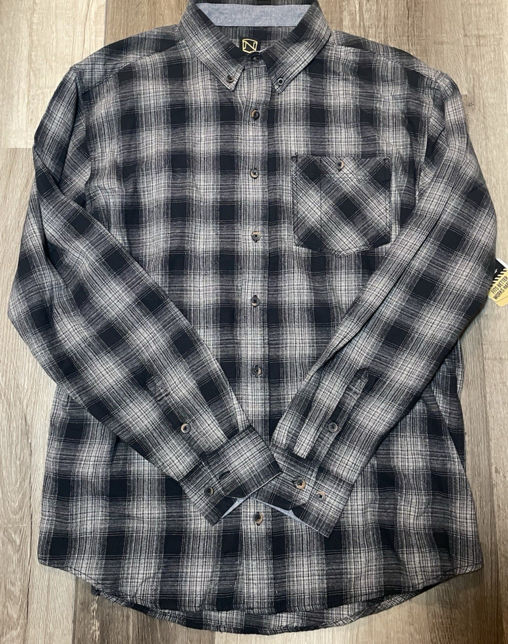 Men's Noble Outfitters Shirt Long Sleeve Flannel Black/Gray Plaid XL Tall New